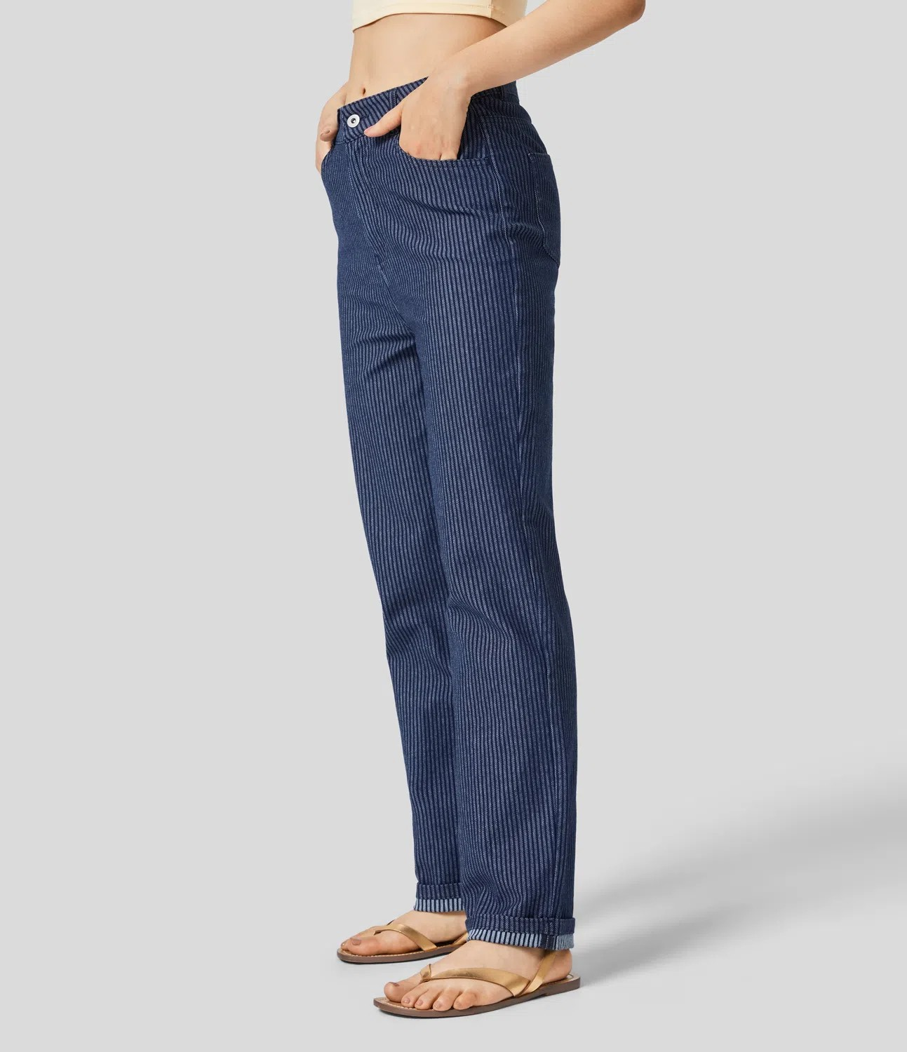 Washed Striped Straight-Leg Jeans