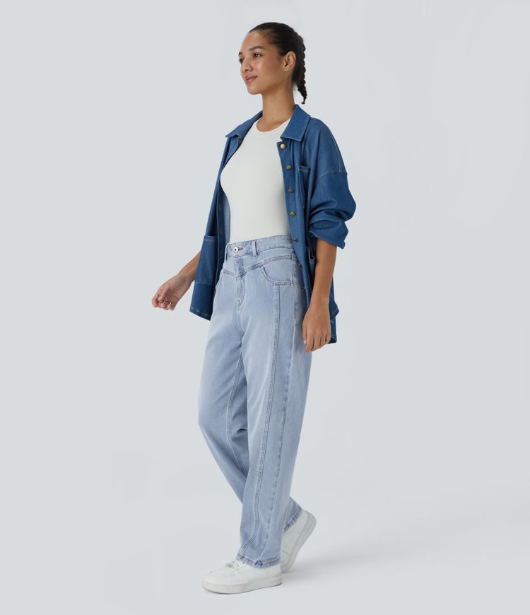 High-Waisted Button Jeans