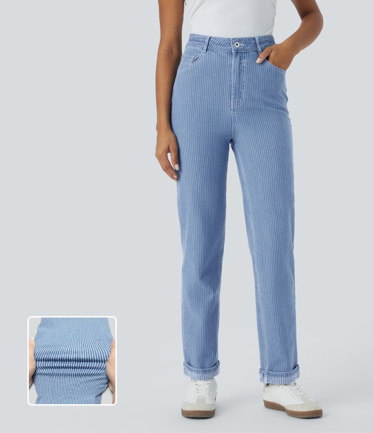 Washed Striped Straight-Leg Jeans