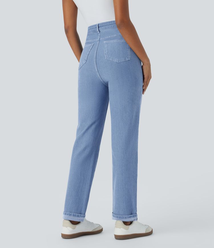 Washed Striped Straight-Leg Jeans