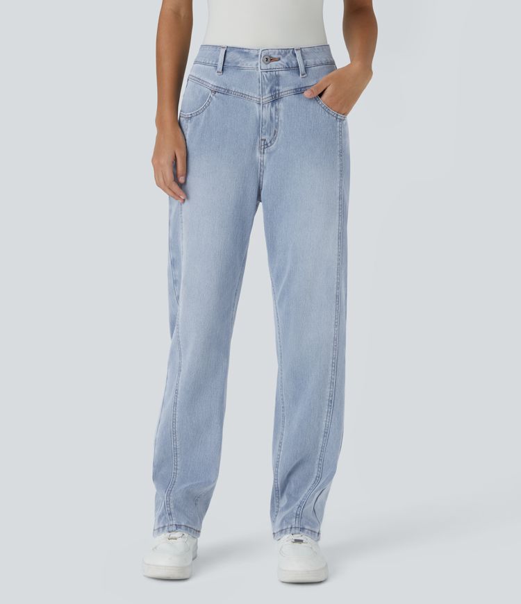 High-Waisted Button Jeans