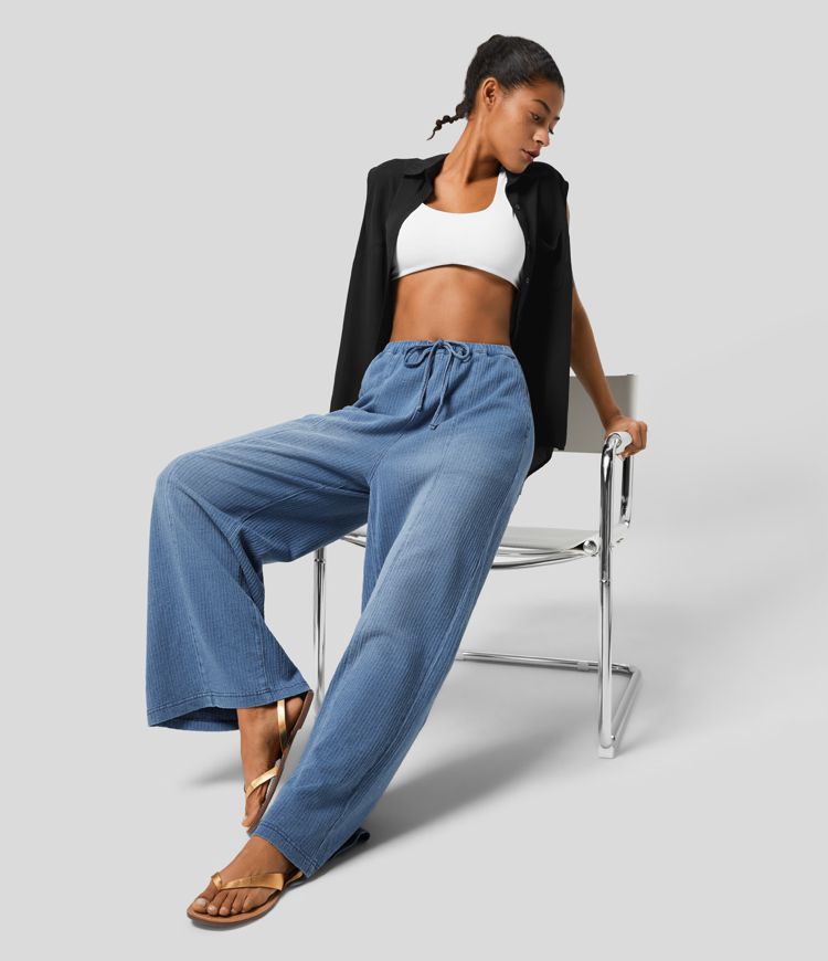 Faded Drawstring Jeans