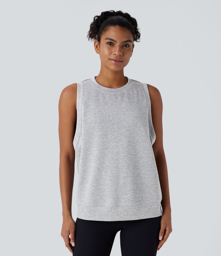 Casual Round Neck Tank with Pockets