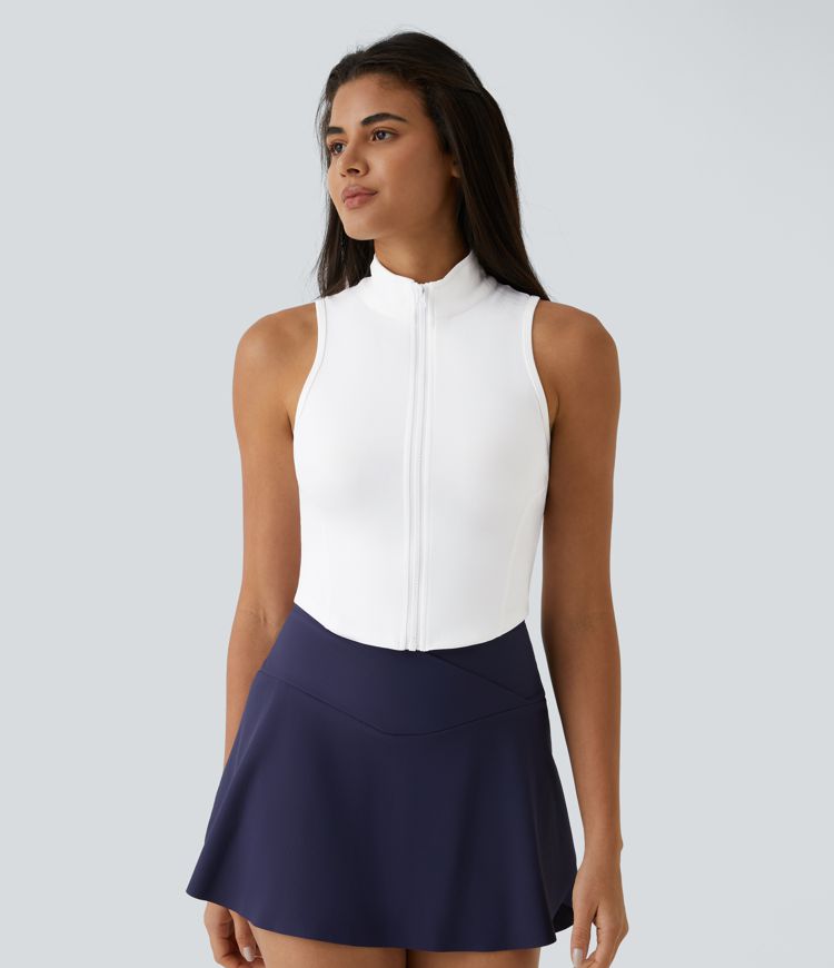 Zip Mock Neck Crop Tank