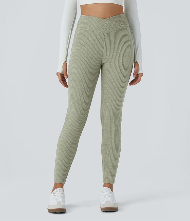 Knitted high waisted crossover leggings