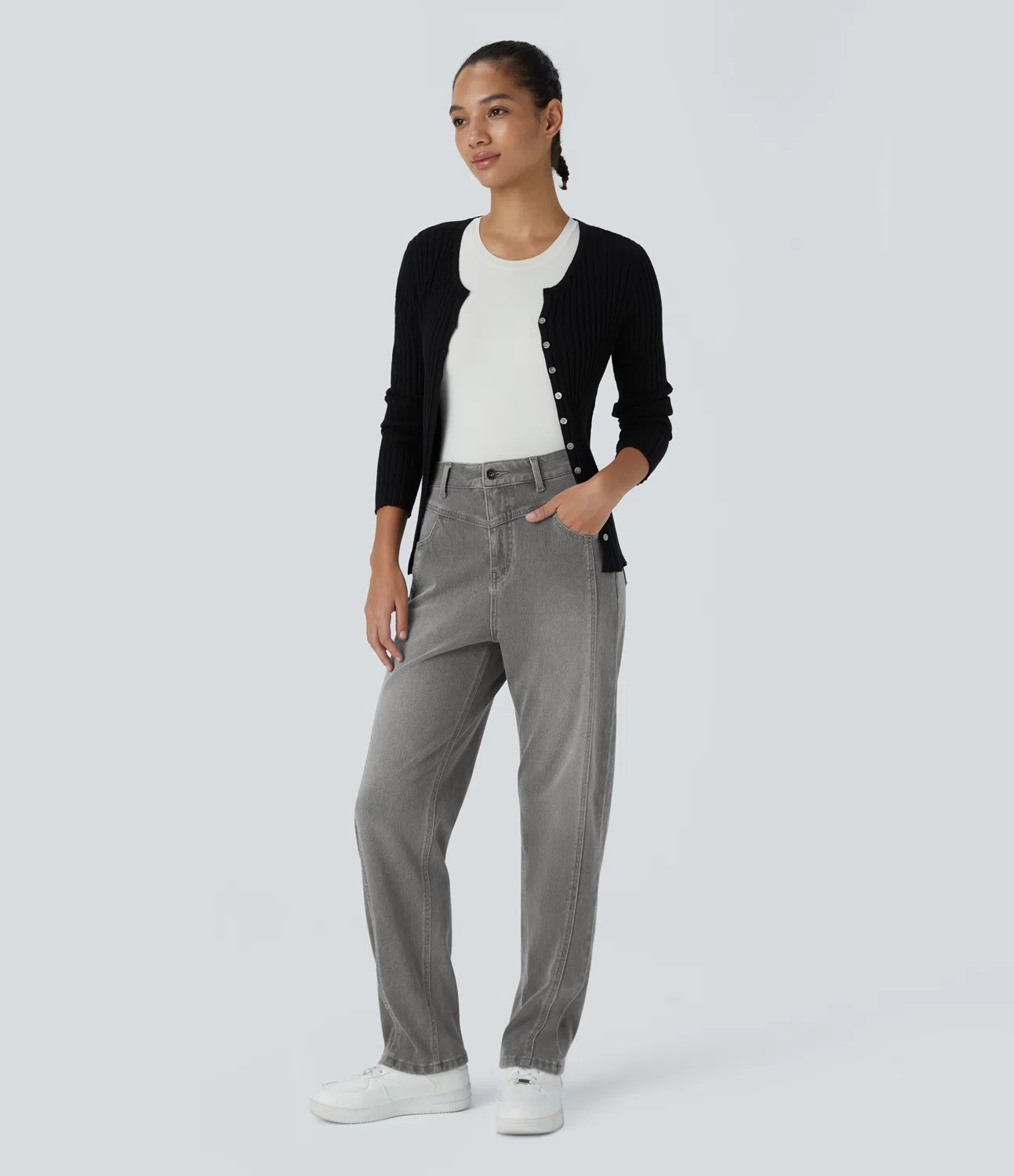 High-Waisted Button Jeans