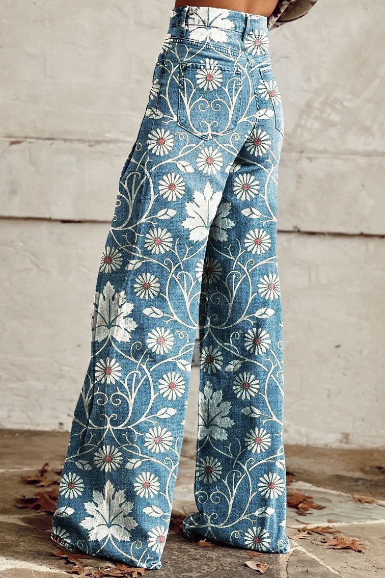 Boho Floral High-Waist Pants