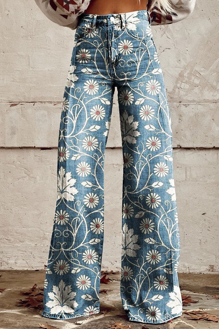 Boho Floral High-Waist Pants