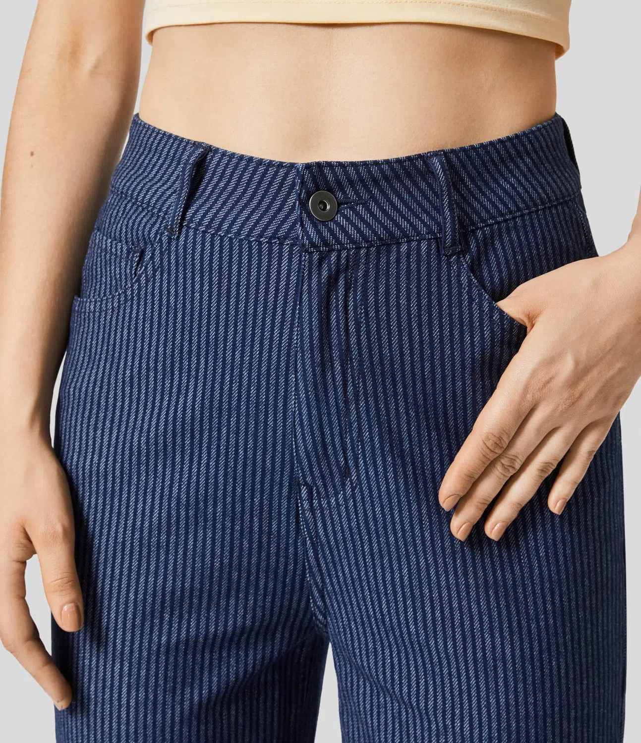 Washed Striped Straight-Leg Jeans