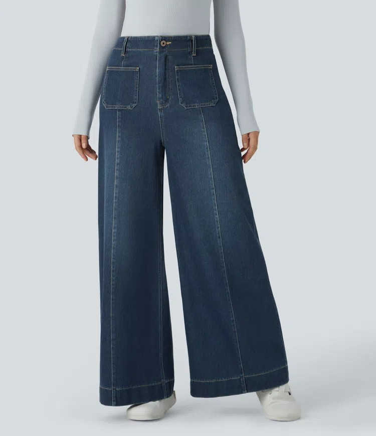 Wide-Leg Stretch Jeans