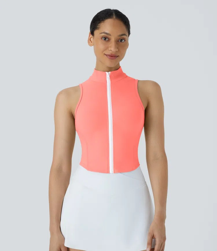 Zip Mock Neck Crop Tank