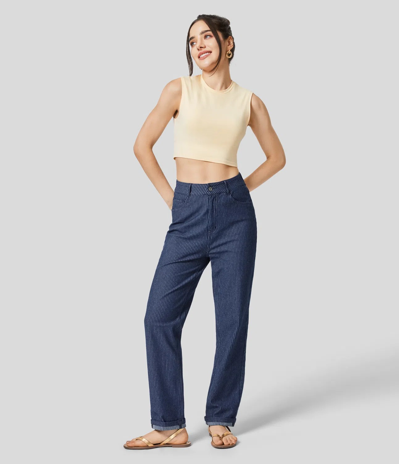 Washed Striped Straight-Leg Jeans