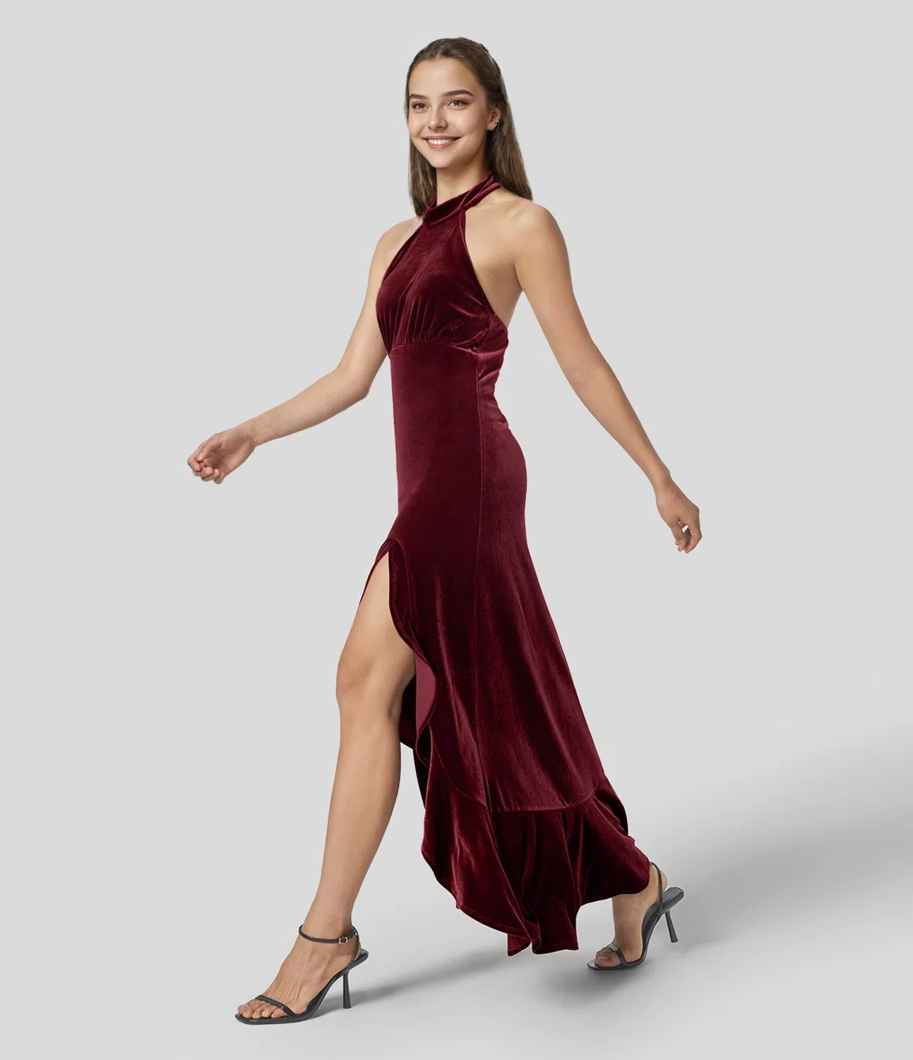Backless velvet maxi dress