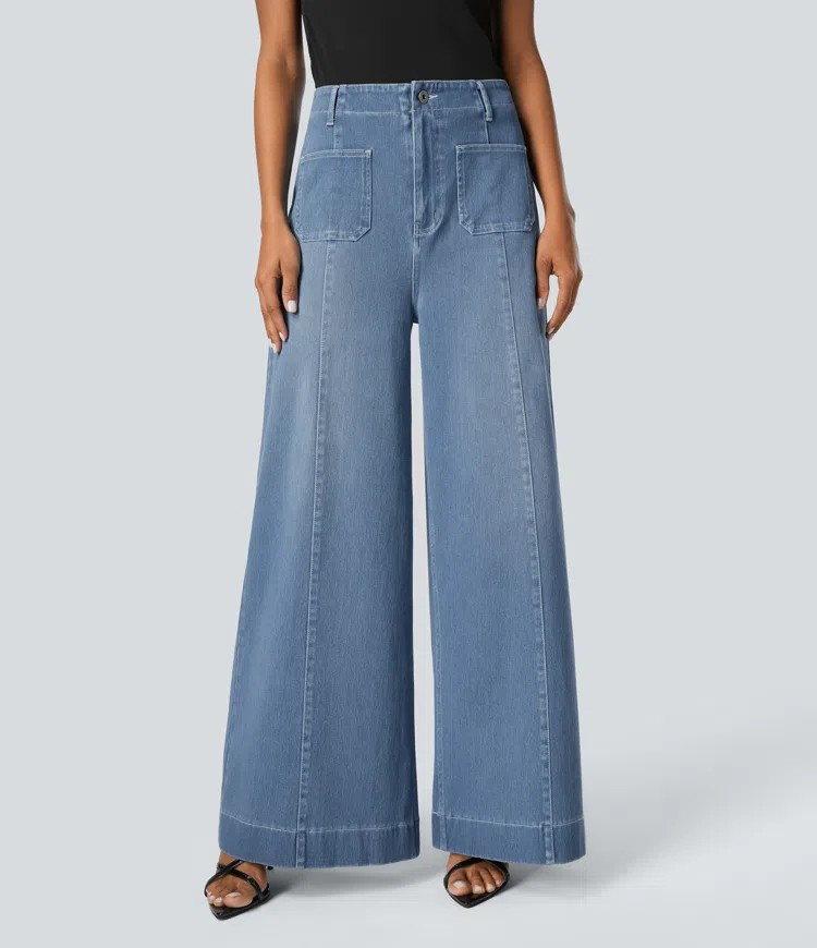 Wide-Leg Stretch Jeans