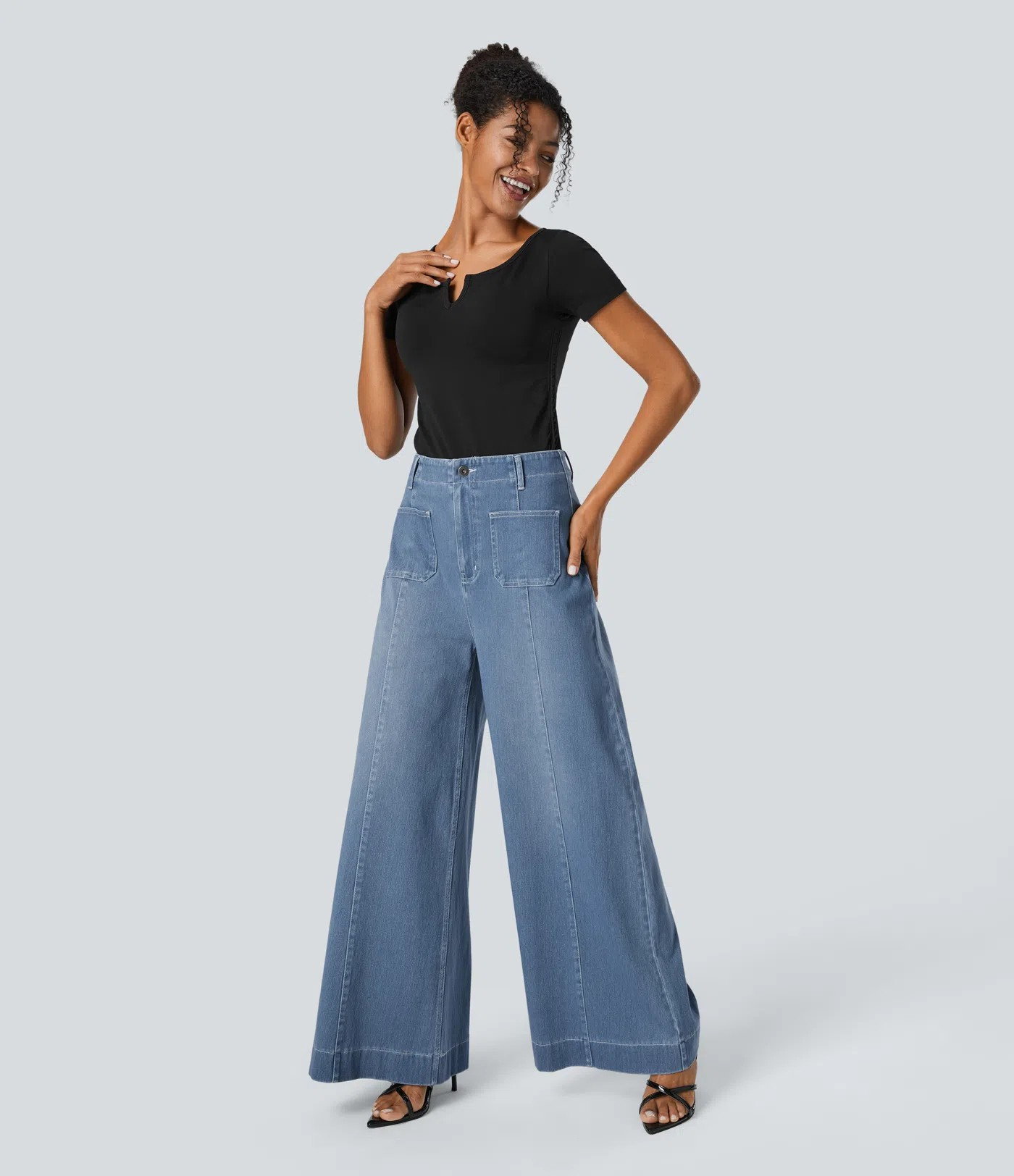 Wide-Leg Stretch Jeans