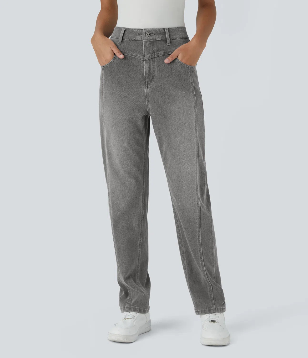 High-Waisted Button Jeans