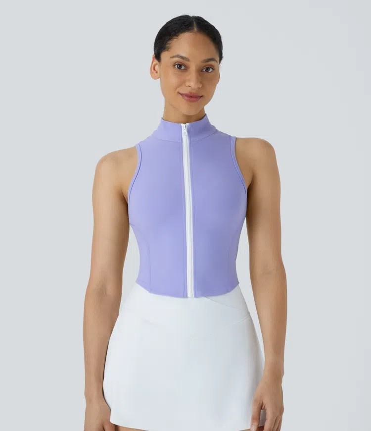 Zip Mock Neck Crop Tank