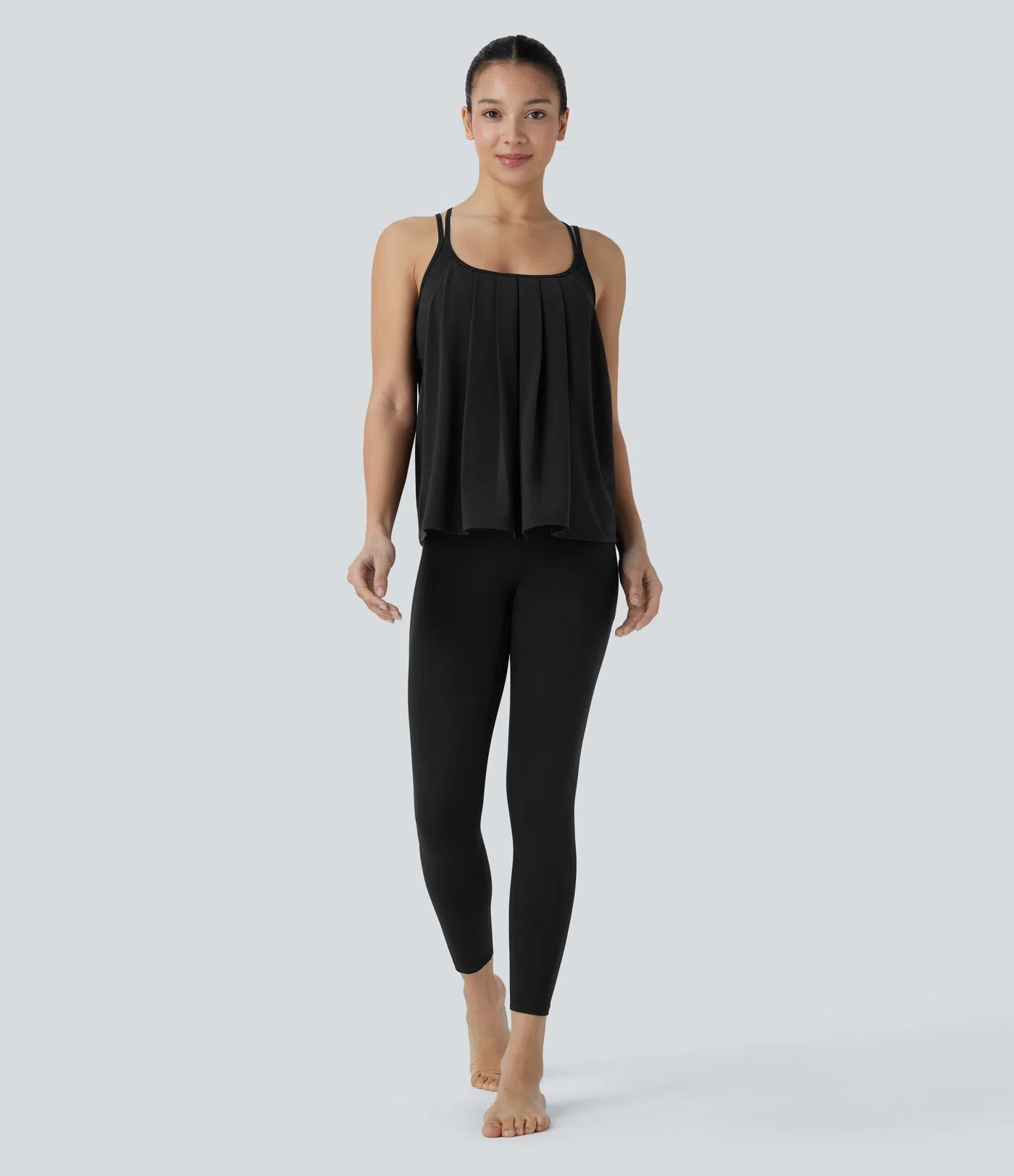 Backless Pleated Cross-Back Tank